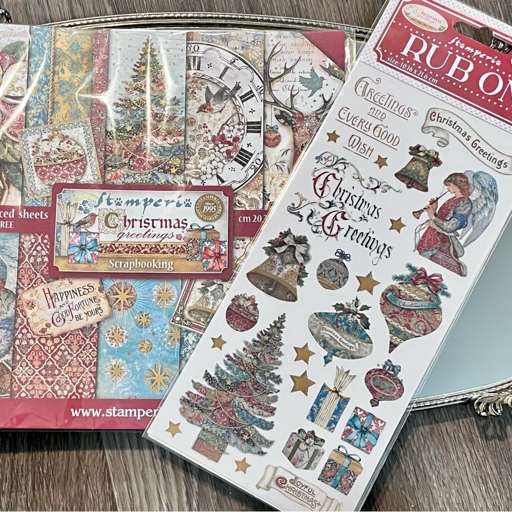 Stamperia Christmas Greetings Scrapbook Paper 8x8 Book & Rub-On Transfers